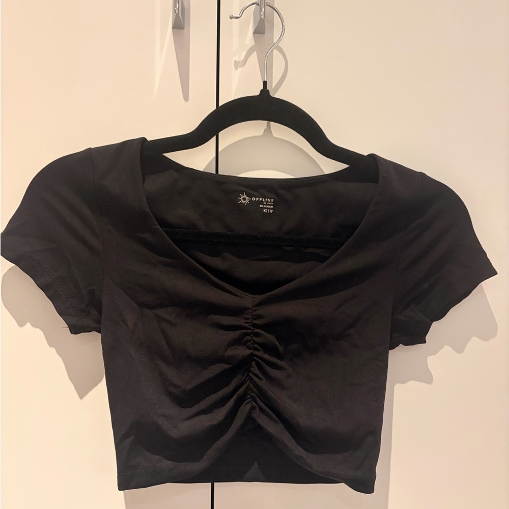 Black Ruched Front Crop Tee